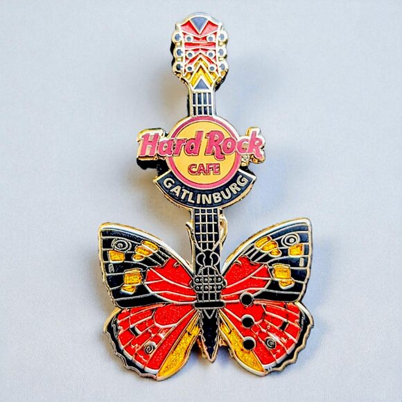 Hard Rock Cafe RARE vintage Butterfly Guitar Gatlinburg city metallic pin NEW - Picture 4 of 4
